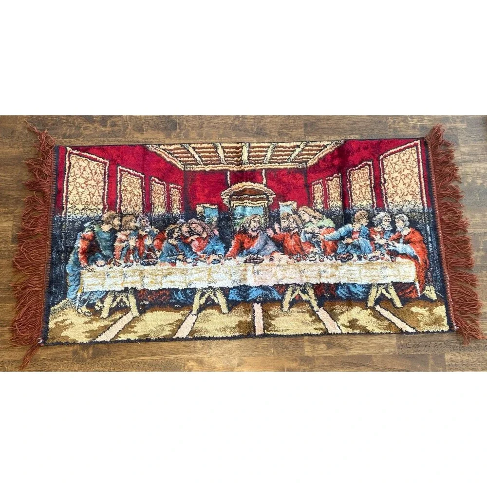 Vintage Jesus Last Supper W Disciples Religious Tapestry Wall Hanging Made Italy